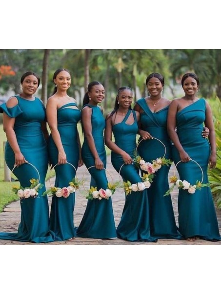 Long Blue Mermaid Floor Length Bridesmaid Dresses 902286