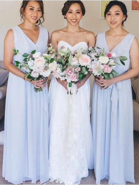 Long Blue Chiffon V Neck Floor Length Bridesmaid Dresses 902287 Long Blue Chiffon V Neck Floor Length Bridesmaid Dresses 902287