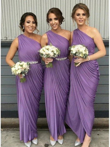 Sheath/Column One Shoulder Long Bridesmaid Dresses 902292