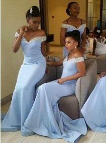 Long Blue Mermaid Off the Shoulder Bridesmaid Dresses 902295 Long Blue Mermaid Off the Shoulder Bridesmaid Dresses 902295