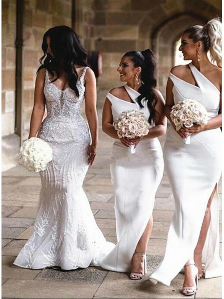 Long White One Shoulder Bridesmaid Dresses 902299 Long White One Shoulder Bridesmaid Dresses 902299