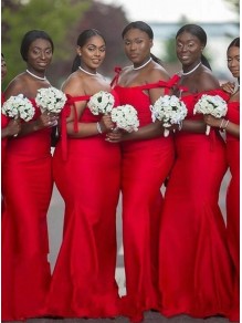Long Red Mermaid Floor Length Bridesmaid Dresses 902301