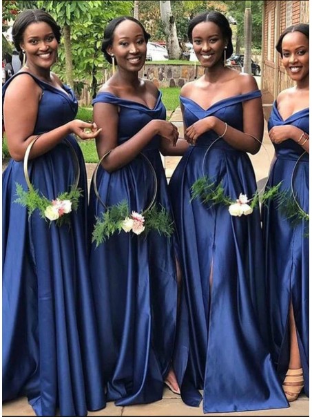 Long Royal Blue Off the Shoulder Bridesmaid Dresses 902304