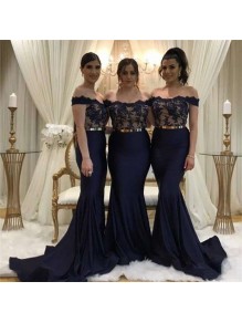 Long Navy Blue Mermaid Lace Off the Shoulder Bridesmaid Dresses 902305 Long Navy Blue Mermaid Lace Off the Shoulder Bridesmaid Dresses 902305
