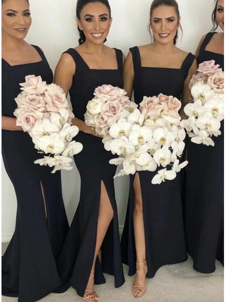 Long Black Mermaid Floor Length Bridesmaid Dresses 902308