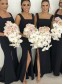 Long Black Mermaid Floor Length Bridesmaid Dresses 902308
