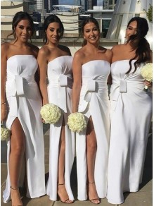 Long White Strapless Sheath Bridesmaid Dresses 902316 Long White Strapless Sheath Bridesmaid Dresses 902316