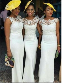 Long White Mermaid Lace Bridesmaid Dresses 902317 Long White Mermaid Lace Bridesmaid Dresses 902317