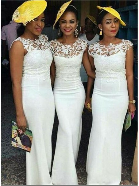 Long White Mermaid Lace Bridesmaid Dresses 902317