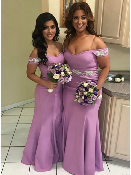 Long Mermaid Off the Shoulder Floor Length Bridesmaid Dresses 902325