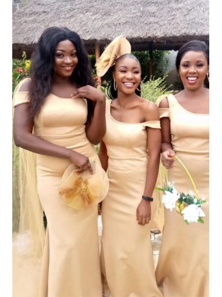 Long Yellow Mermaid One Shoulder Bridesmaid Dresses 902331
