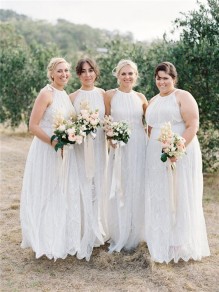 Long White Lace Floor Length Bridesmaid Dresses 902332