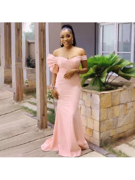 Long Pink Mermaid Off the Shoulder Bridesmaid Dresses 902338