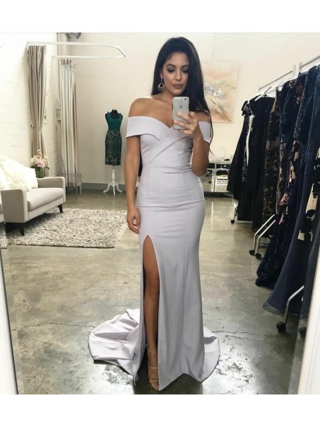 Long Off the Shoulder Floor Length Bridesmaid Dresses 902339