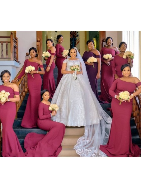 Long Mermaid Floor Length Bridesmaid Dresses with Sleeve 902343