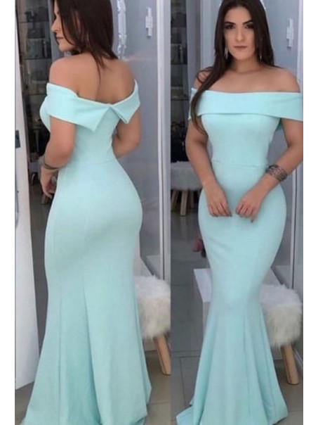 Long Blue Mermaid Off the Shoulder Bridesmaid Dresses 902351