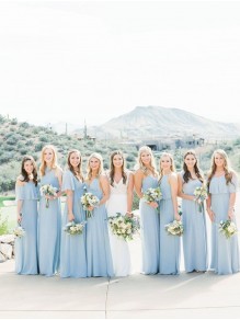 Long Blue Chiffon Floor Length Bridesmaid Dresses 902352