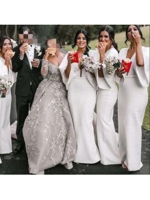 Long White Floor Length Bridesmaid Dresses with Sleeves 902353 Long White Floor Length Bridesmaid Dresses with Sleeves 902353