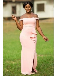 Long Pink Mermaid Off the Shoulder Bridesmaid Dresses 902356 Long Pink Mermaid Off the Shoulder Bridesmaid Dresses 902356