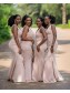 Long Pink Mermaid V Neck Bridesmaid Dresses 902359