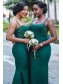 Long Green Mermaid Spaghetti Straps Bridesmaid Dresses 902360