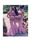 Long Pink Mermaid Lace Floor Length Bridesmaid Dresses 902363