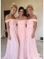 Long Pink Off the Shoulder Chiffon Bridesmaid Dresses 902366