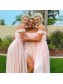 Long Pink Off the Shoulder Chiffon Bridesmaid Dresses 902366