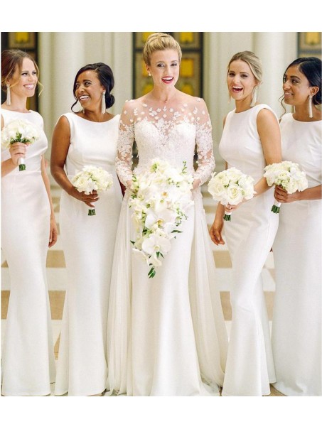 Long White Mermaid Floor Length Bridesmaid Dresses 902369