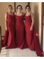 Long Red Mermaid Lace Bridesmaid Dresses 902370
