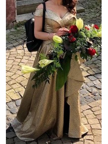 Long Gold Sequin Off the Shoulder Bridesmaid Dresses 902383 Long Gold Sequin Off the Shoulder Bridesmaid Dresses 902383