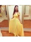 Long Yellow Off the Shoulder Chiffon Bridesmaid Dresses 902387