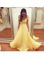 Long Yellow Off the Shoulder Chiffon Bridesmaid Dresses 902387
