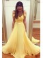 Long Yellow Off the Shoulder Chiffon Bridesmaid Dresses 902387
