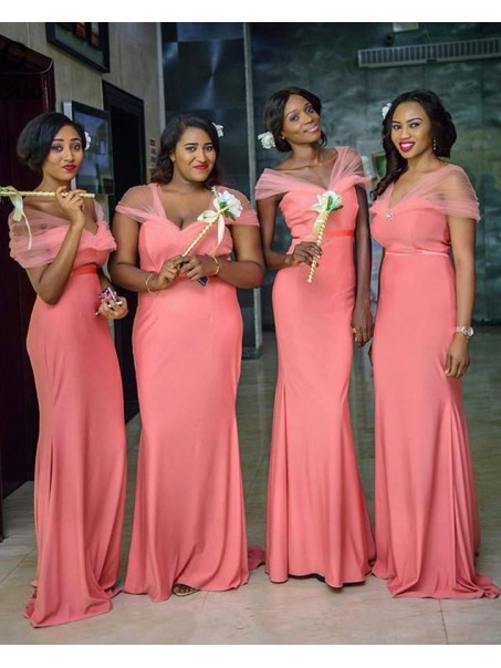 Long Off the Shoulder Floor Length Bridesmaid Dresses 902390