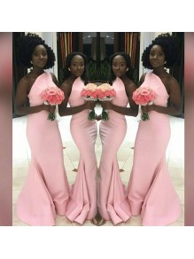 Long Pink Mermaid One Shoulder Bridesmaid Dresses 902392
