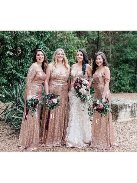 Long Sequin Floor Length Bridesmaid Dresses 902394