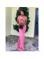 Long Mermaid Off the Shoulder Pink Bridesmaid Dresses 902395