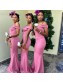 Long Mermaid Off the Shoulder Pink Bridesmaid Dresses 902395