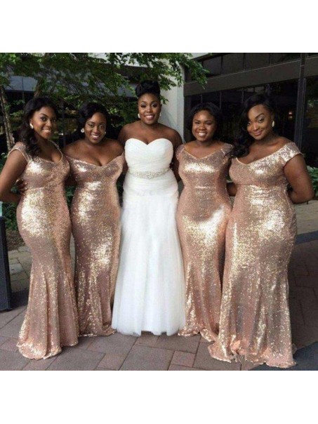 Long Sequin Mermaid Sparkle Bridesmaid Dresses 902396