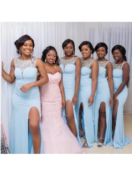 Long Blue Floor Length Bridesmaid Dresses 902397