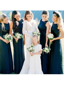 Long Navy Blue Floor Length Bridesmaid Dresses 902408