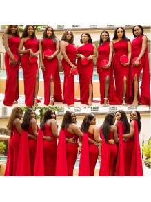 Long Red One Shoulder Bridesmaid Dresses 902411
