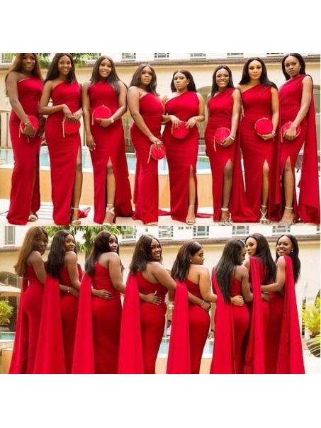 Long Red One Shoulder Bridesmaid Dresses 902411