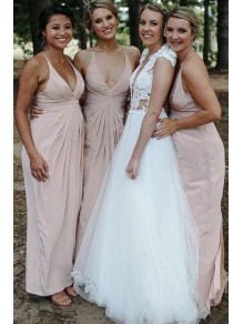 Sheath/Column V Neck Long Bridesmaid Dresses 902417