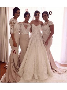 Long Mermaid Lace Bridesmaid Dresses with Sleeves 902423