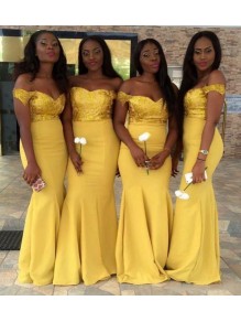 Long Yellow Mermaid Bridesmaid Dresses 902424