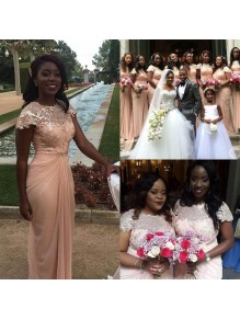 Long Pink Chiffon and Lace Bridesmaid Dresses 902426