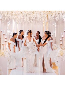 Long White Mermaid Off the Shoulder Bridesmaid Dresses 902428