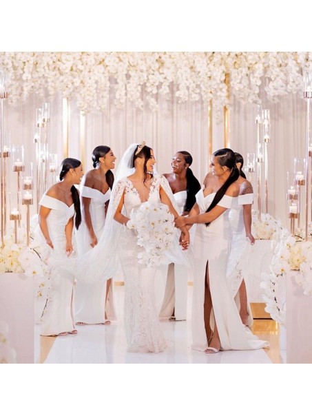 Long White Mermaid Off the Shoulder Bridesmaid Dresses 902428 Long White Mermaid Off the Shoulder Bridesmaid Dresses 902428